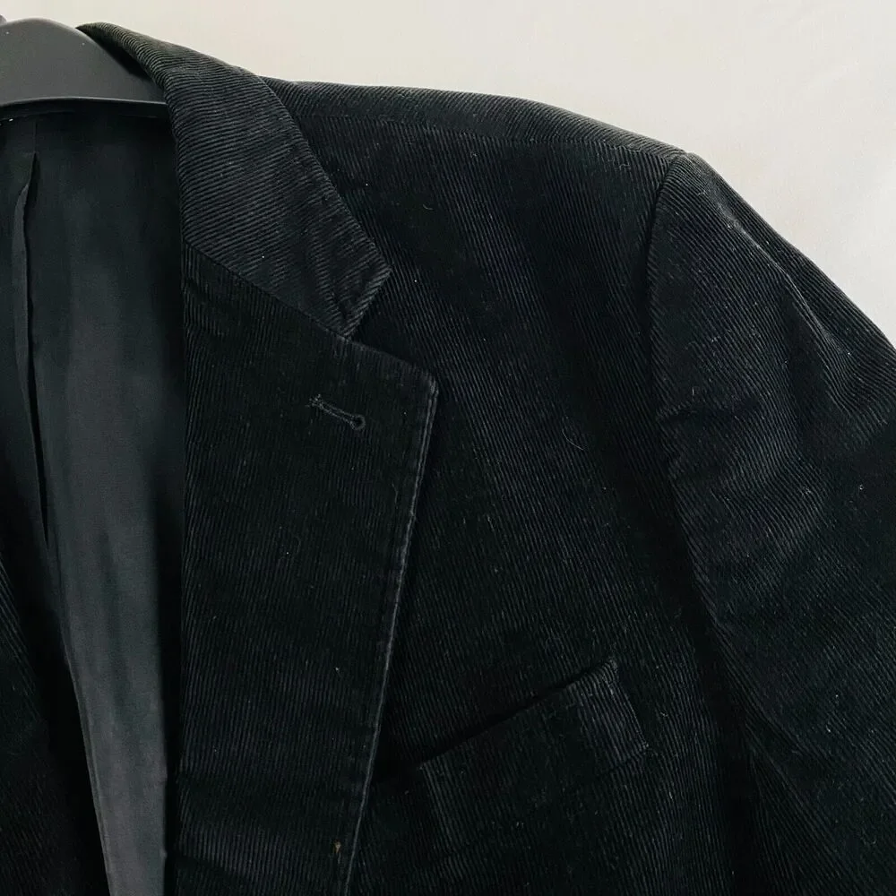 Mens Corduroy Sport Coat Sz 44L Black Cotton Blend 2 Button Blazer Jacket Turkey